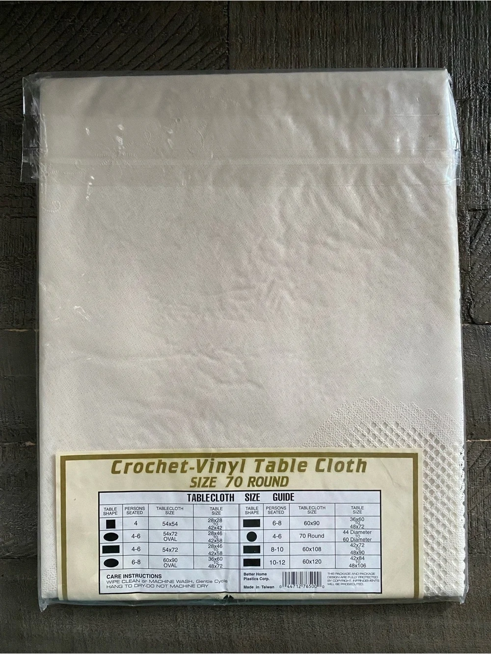 Vintage Better Home White Crochet Vinyl Lace Tablecloth 70
